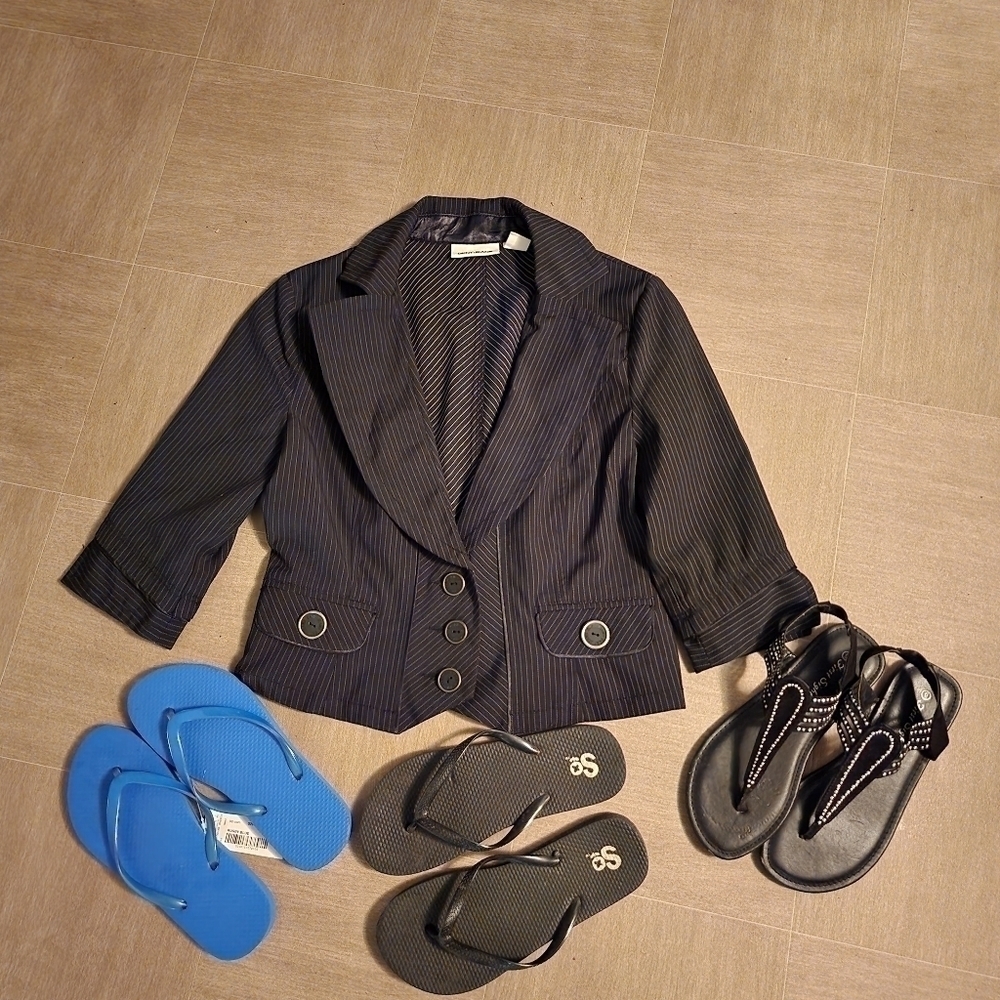 DKNY Striped Blazer Jacket Size S and 3 Pairs Sandals Sizes 6